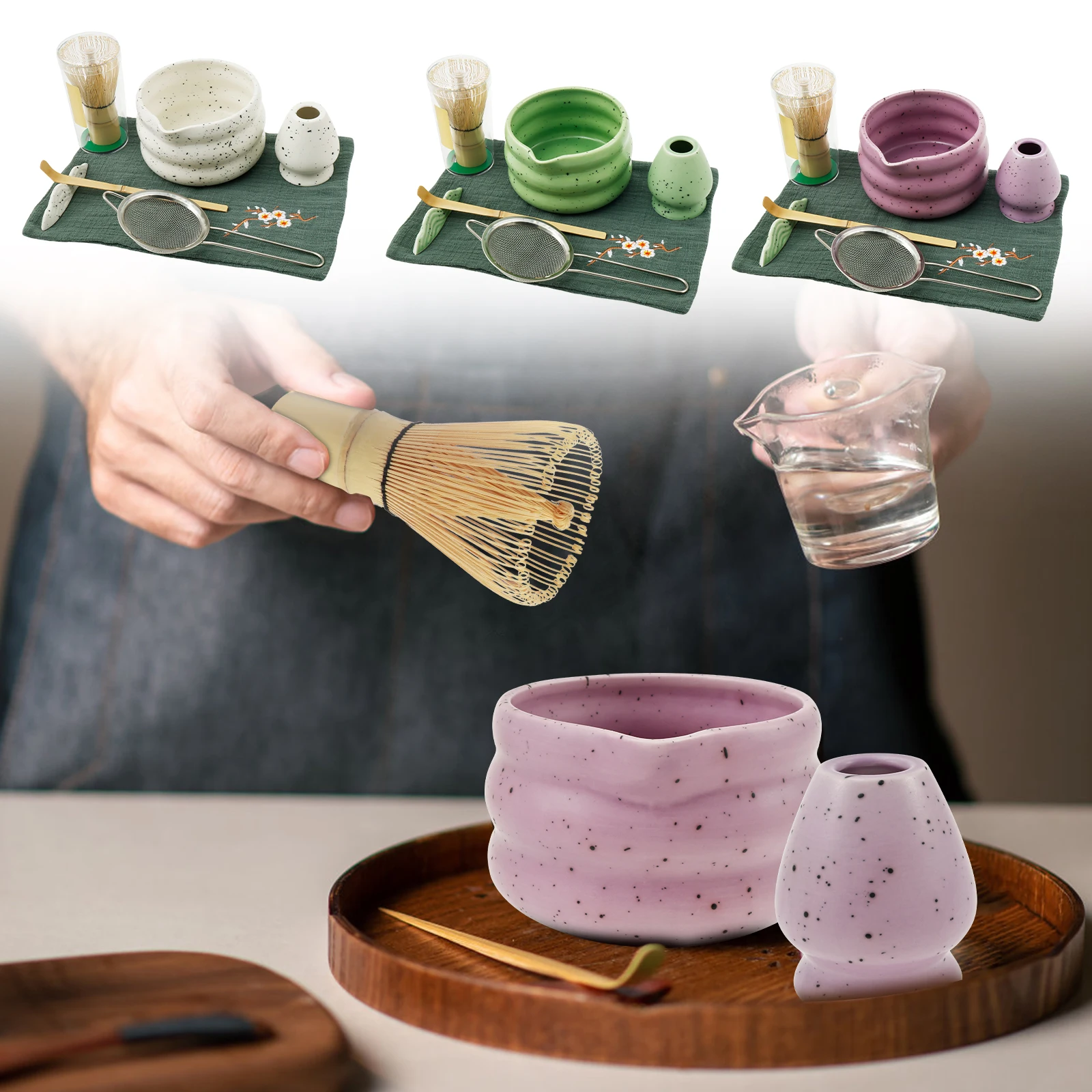 7 Pcs Matcha Tea Set Elegant Matcha Kit with Whisk Bowl Whisk Holder Scoop Sifter Versatile Tea Making Tools for Presenting