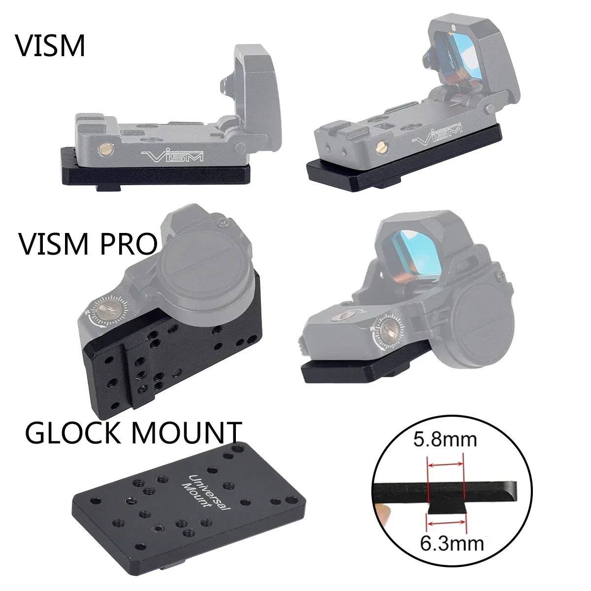 Tactical Glock Rear Sight Mount Plate Base VISM PRO Flip Up Red Dot Sight RM Footprint Mos Glock 17 19 Rear