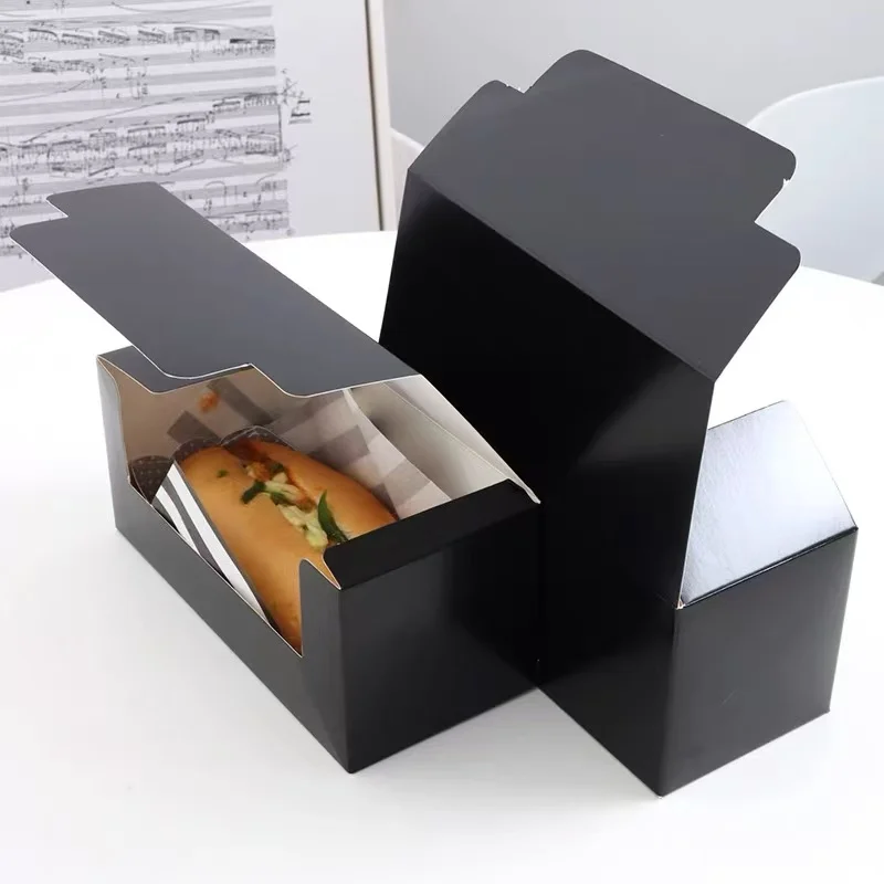 50pcs Black Paper Sandwich Boxes, Disposable Burger, Toast, Bread, Donut, Egg & Pas... - SKU BPHB2315 - UGI Packaging