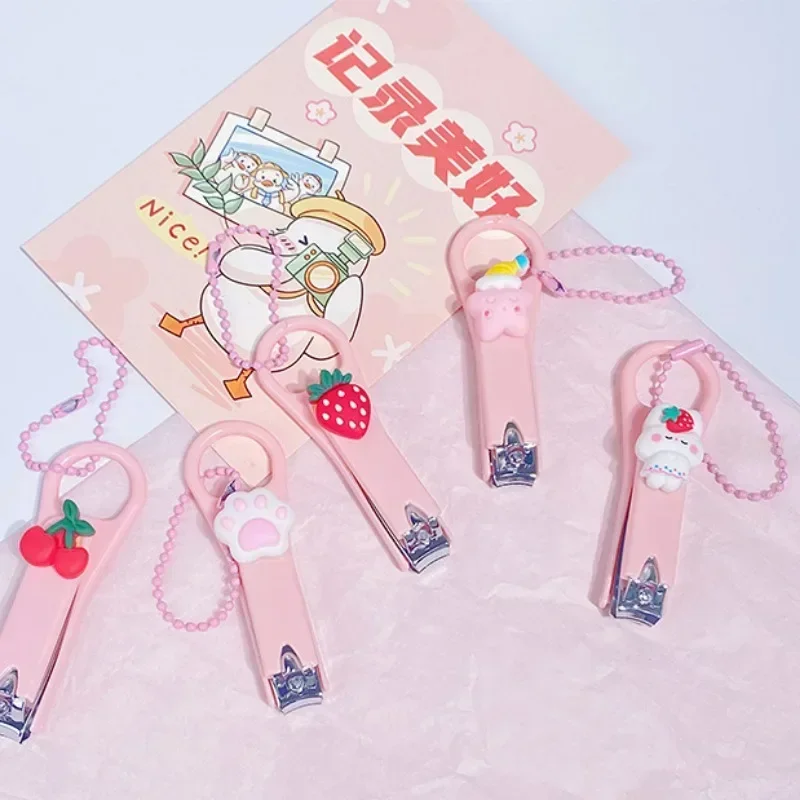 Ins Girls Heart Nail Clippers with Bead Chain Cartoon Bear Rabbit Nail Trimmer Cutter for Students Home Baby Care Manicure Tools images - 6