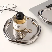 Nordic Silver Plated Ceramic Dish Irregular Tray Decorative Jewelry Organizer ins Creative Tray Luxury Ceramic Storage Tray 2