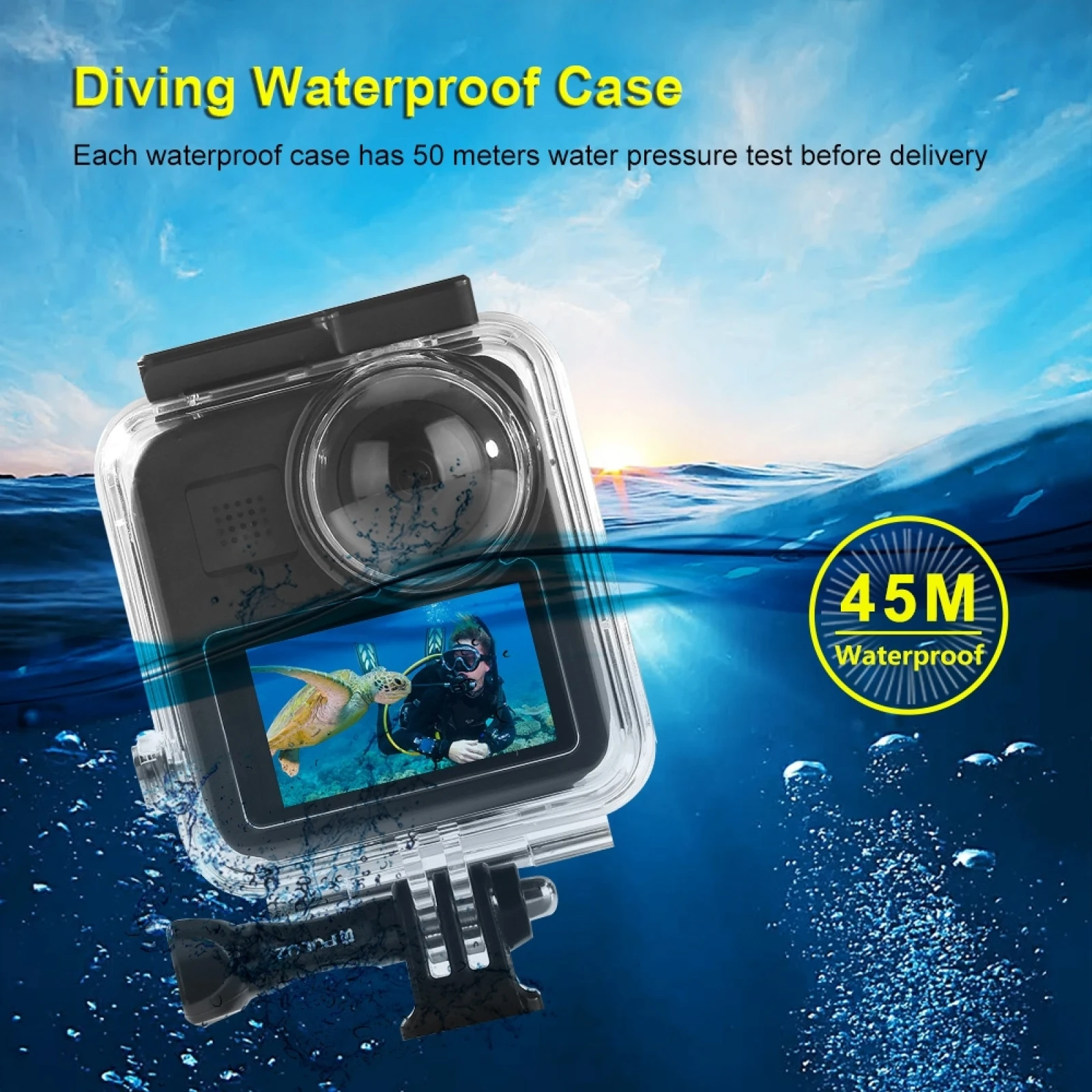 PULUZ 45m Underwater Waterproof Housing Diving Case for GoPro MAX with Buckle Basic Mount & Screw