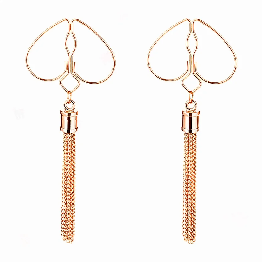 Golden Heart Peach Shaped Stainless Steel Nipple Clips With Pendant Tassels Create Flirty Non Piercing Jewelry For Women_voghion.com