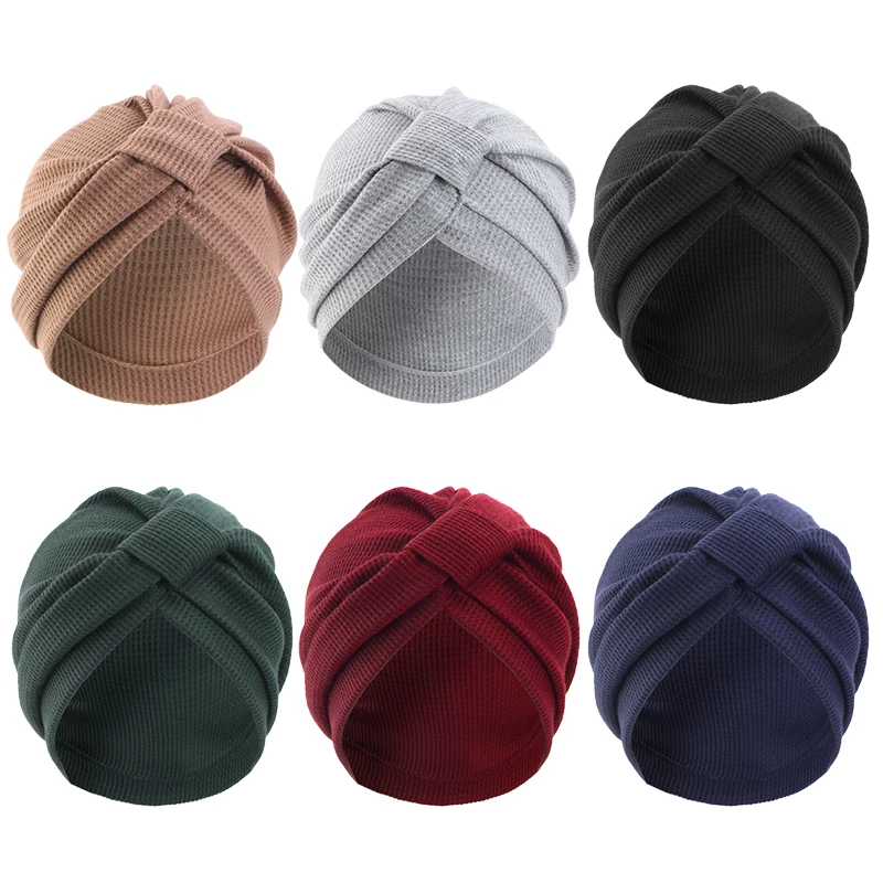 Women's headscarf hat breathable cotton thick waffle square headscarf hat Indian hat ethnic headscarf - 6