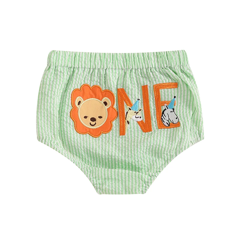 Toddler Boy Summer Shorts Birthday Outfit Letter Embroidery Striped Casual Elastic Short Pants for Newborn Baby