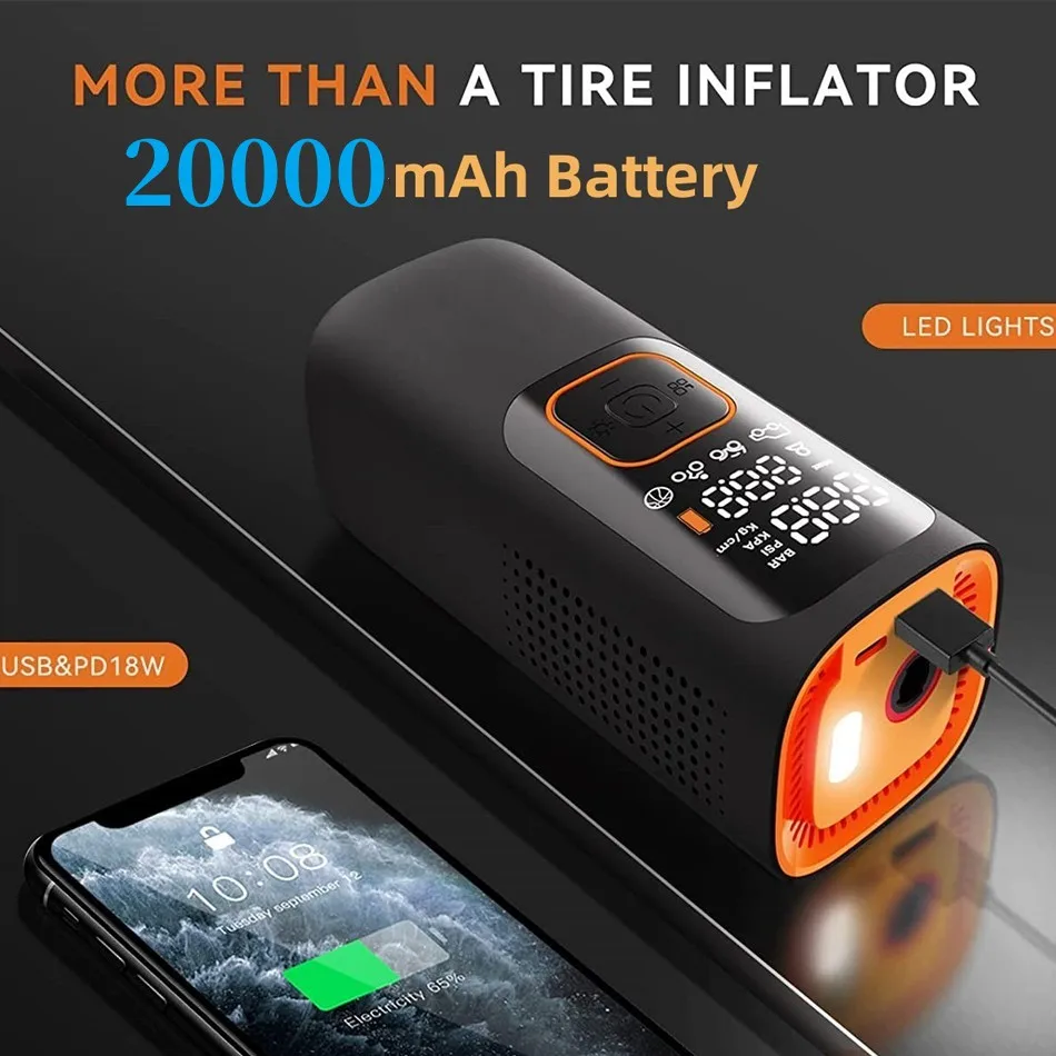 20000mAh 60L/Min tyre compressor 12V Cordless Car Air Compressor 160PSI Digital Car Air PumpTire air injector sup inflator