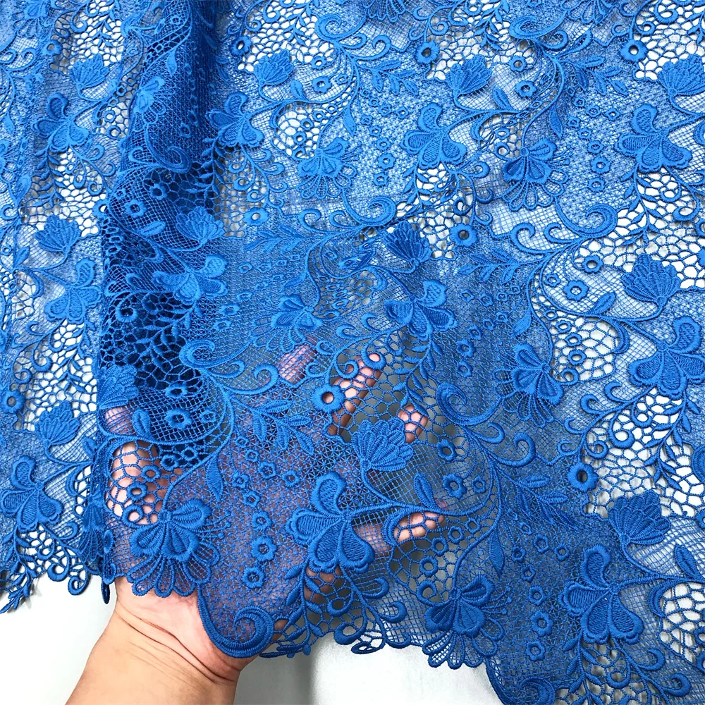Neuer Stil Afrika Spitzenstoff 2026 Hochwertige Spitze Wasserlösliche Bestickte Modische Weiche Blaue Spitze 5 Yards – Detail 8