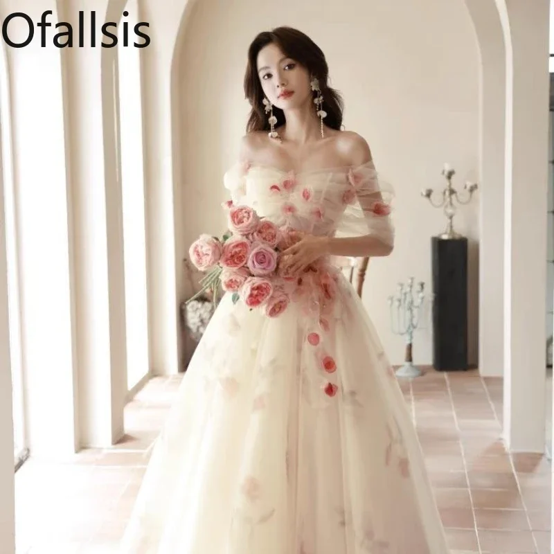 

Ofallsis French Style Off Shoulder Banquet Evening Dress Women Luxury 2024 Temperament Adult Gift Princess Style Host Dresses