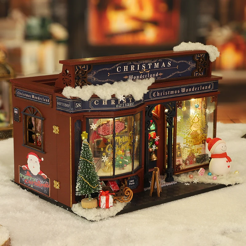 DIY Wooden Miniature Model Kit Christmas Wonderland Cottage Casa Doll Houses 3D Puzzle Dollhouse With Furniture for Friends Gift 5