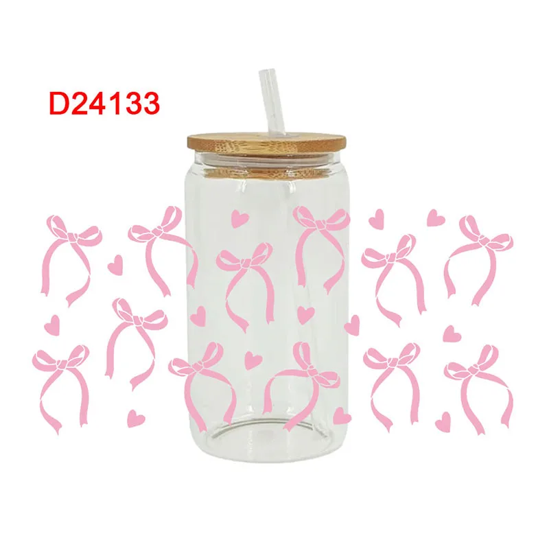bowknot UV DTF Transfer Happy Juice Printed Sticker For The 16oz Libbey Glasses Wraps Bottles D23933