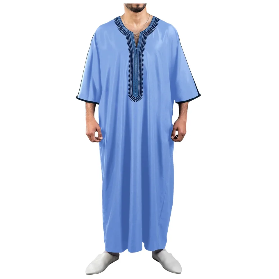 Mens Middle Eastern Embroidered Casual Robe Shirt