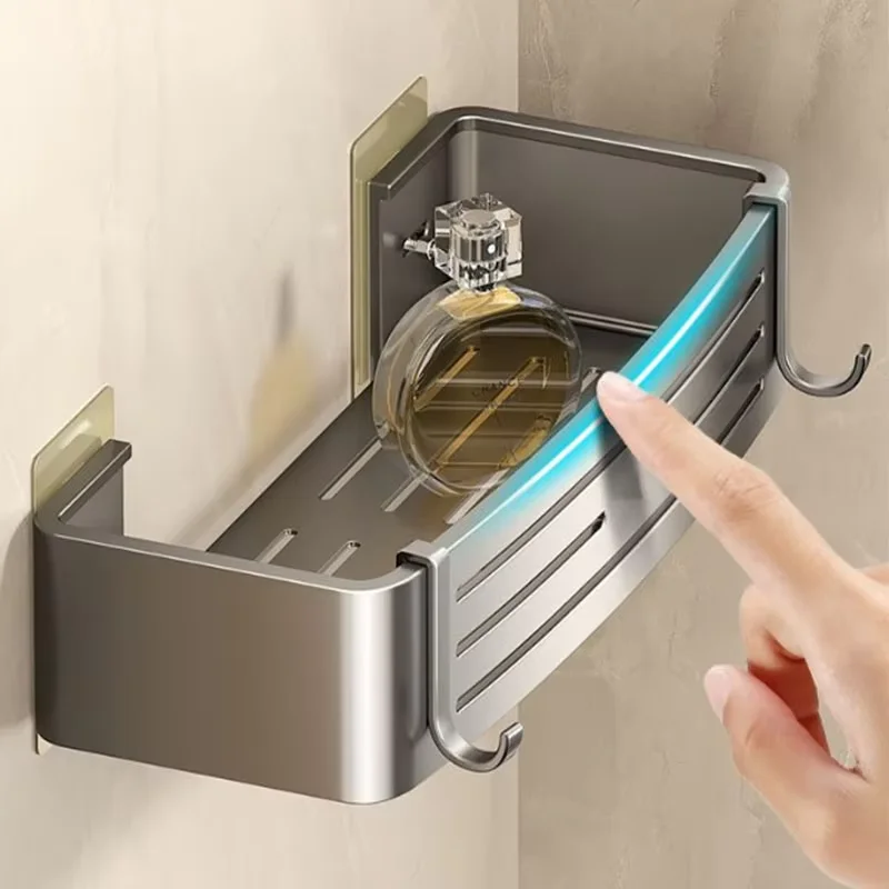 ชั้นวางของสำหรับวางบนฝารองนั่งชักโครกติดผนังอ่างล้างหน้าโดยไม่ต้องเจาะ ชั้นวางของในห้องน้ำสำหรับวางเจลอาบน้ำ ทำจากอลูมิเนียมอัลลอย 1