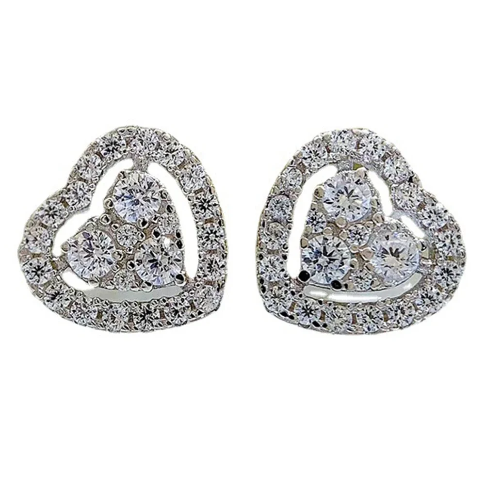 Acquista 100% 925 Sterling Silver High Carbon Diamonds Gemstone Love Heart Studs Orecchini Per Le Donne Wedding Party Fine Jewelry
