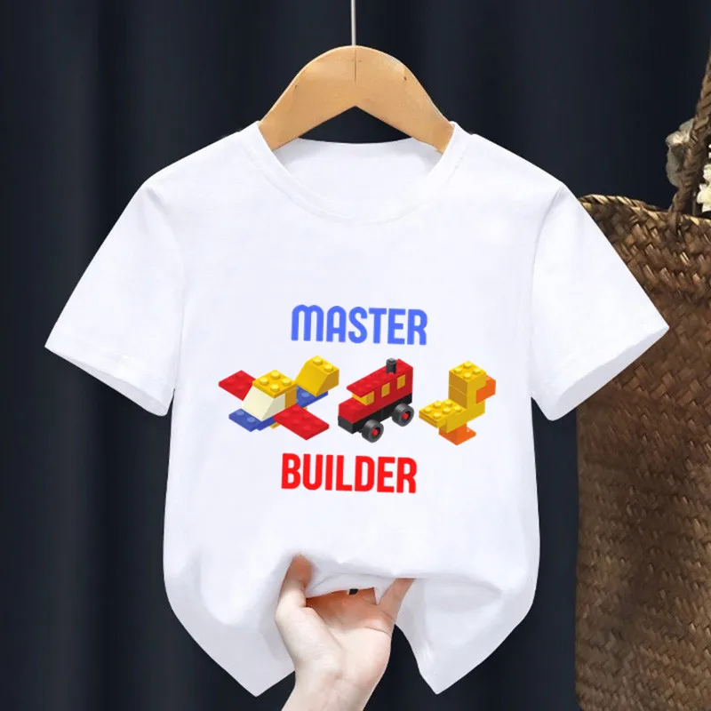 Master Builder Blocks Building Print Cartoon Kids T shirt Girls Summer Tops Baby Boys Clothes Children Short Sleeve T-shirts 5