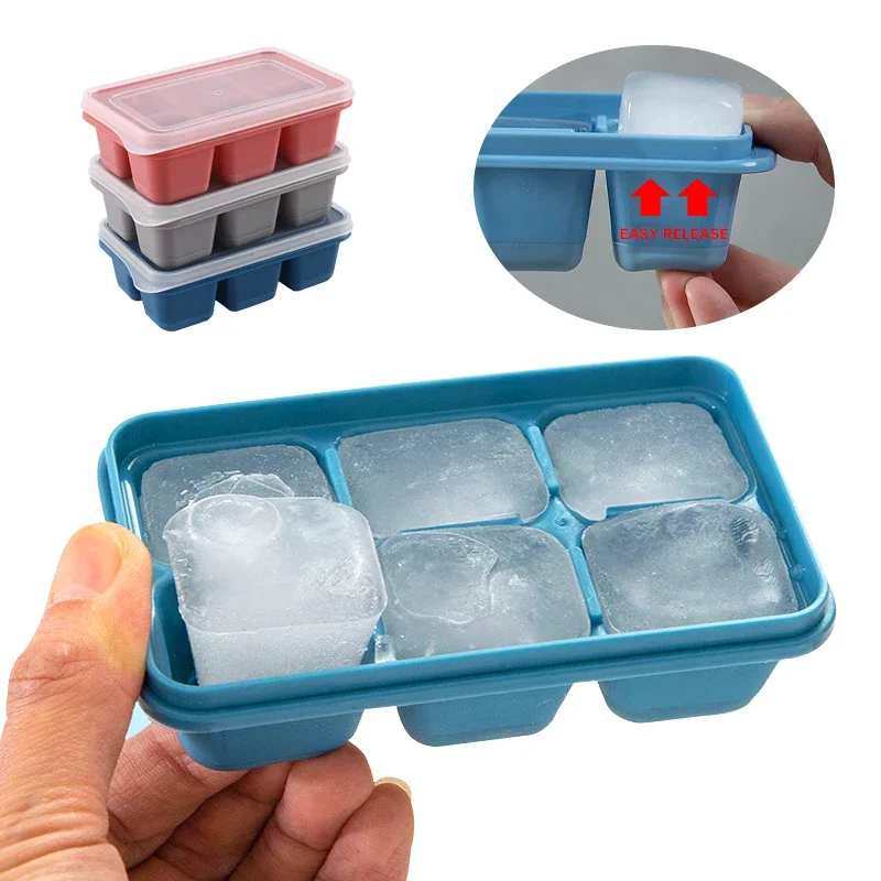 6 Grids Ice Tray Mold Food Grade Soft Silicone Ice Cube Mould Ice Cream Blocks Makers DIY Homemade Cold Drink Kitchen Tools