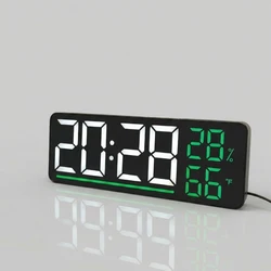 LED Digital Wall Clock with Temperature & Humidity Display (Black)
