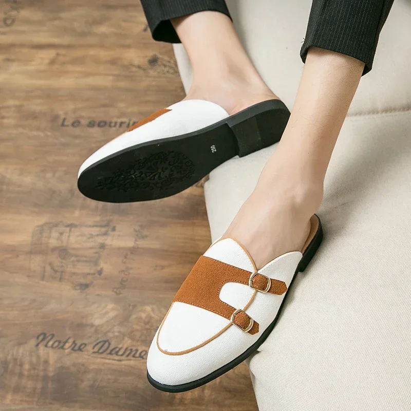 Suede Leather Shoes Men's Casual Luxury Brand Handmade Muller Loafers Men Slip-On Flats Driving Dress Shoes Half Slippers 38-48 3