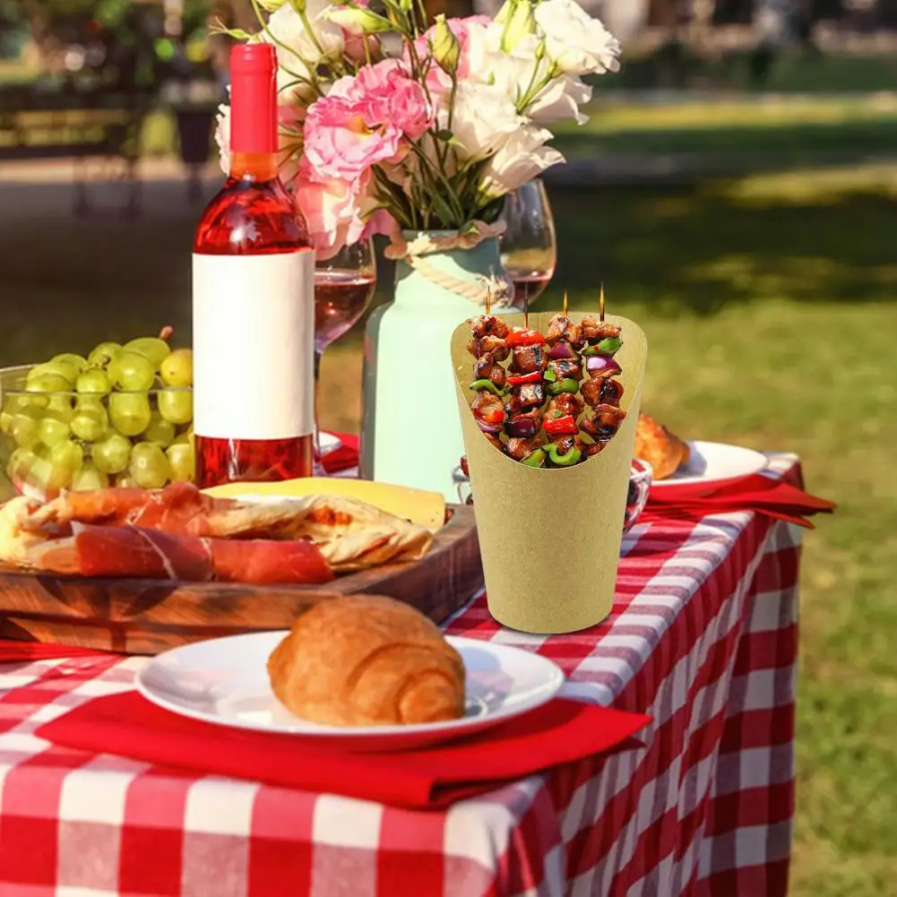 1 Set Disposable Paper Snack Cups With Cocktail Picks And Clear Gift Bag Ties 14Oz French Fry Holder Snack Charcuterie Cup