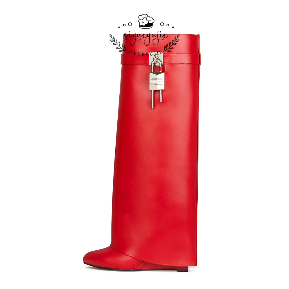

2023 new autumn and winter new lock wedge heel women's boots high heel Pointed Toe women's boots