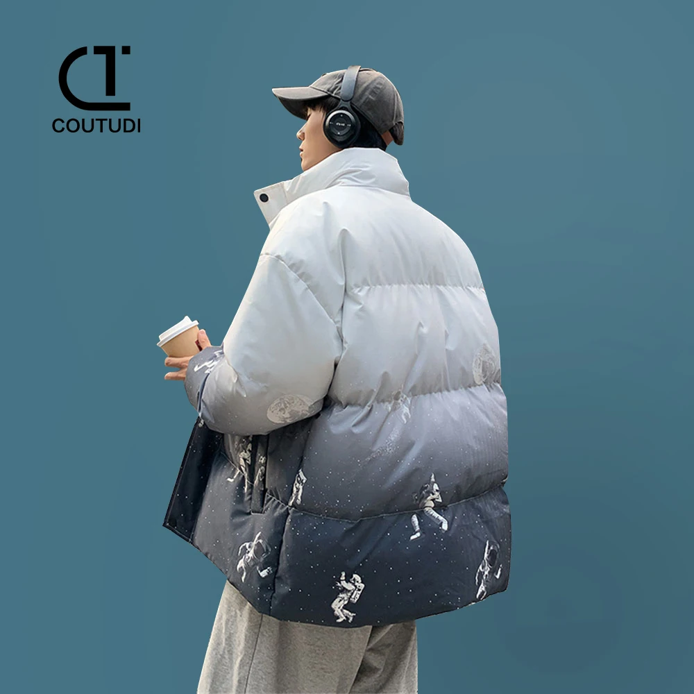 COUTUDI-Men's Warm Puffer Jackets, Thick Parkas, Padded Down Outwear, Long Sleeve, Couple Color Changing, Casual, Winter, New