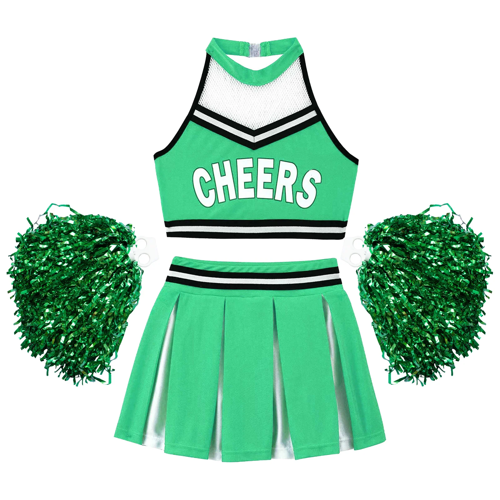 Kids Girls Cosplay Cheerleader Costumes Cheerleading Uniforms Dancewear Crop Top + Skirt Flower Ball Set For Dancing Competition