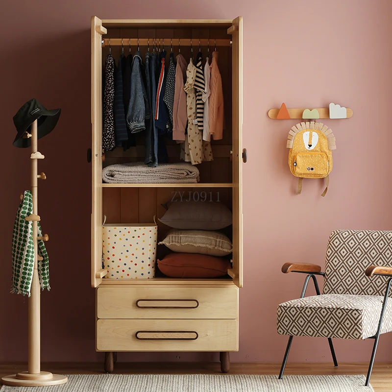 Nordic all solid wood children's wardrobe bedroom wardrobe multi-functional combination storage collection