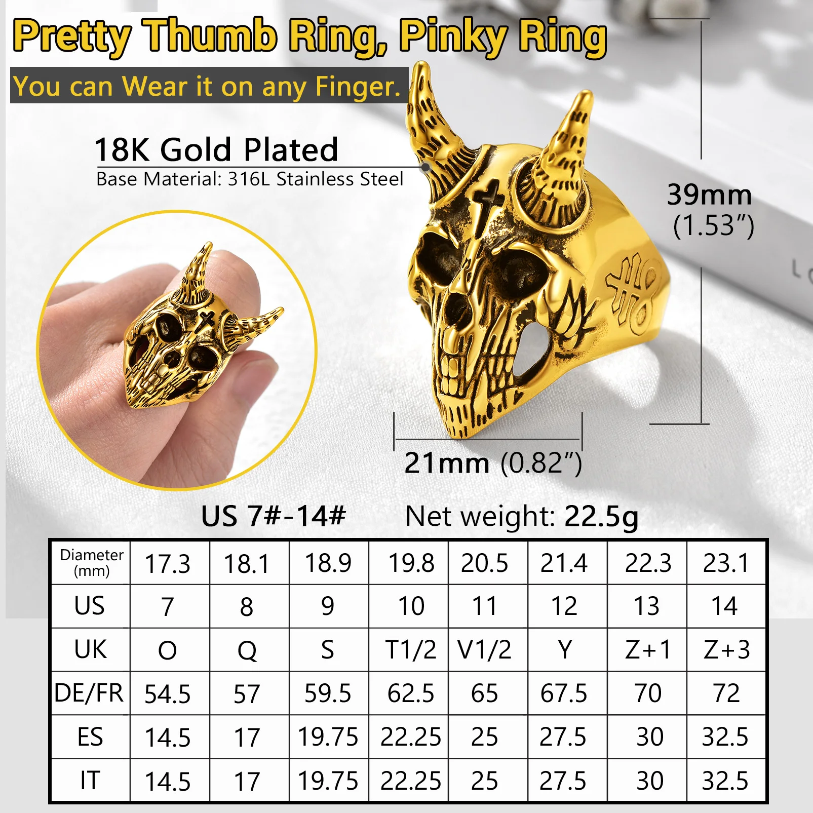 PROSTEEL Satanic Goat Skull Head Rings for Men Cross Demon Symbol Stainless  Steel Ring Size 7-14 in Black/Gold/Silver PSR4439 - AliExpress