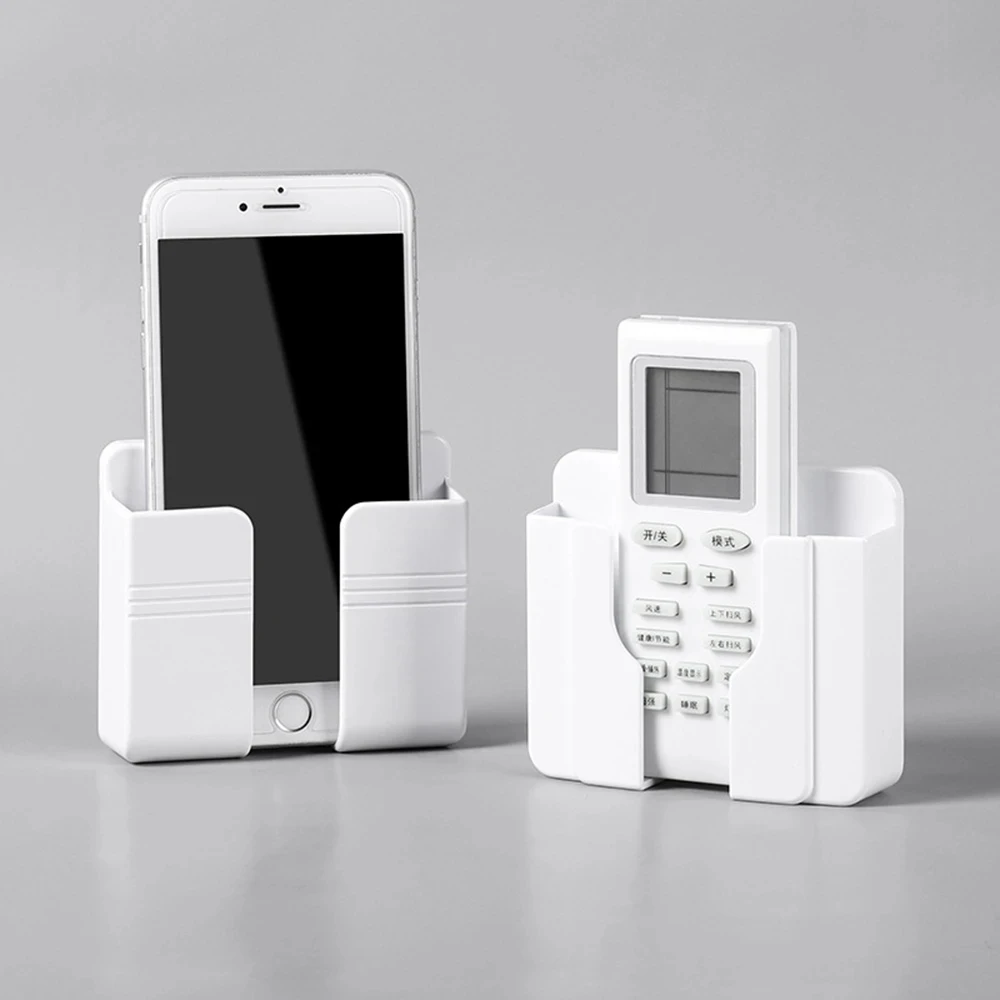 Phone Holder Wall Mounted Organizer Storage Box Remote Control Mounted Mobile Phone Plug Multifunction Shelf Hook Storage Racks