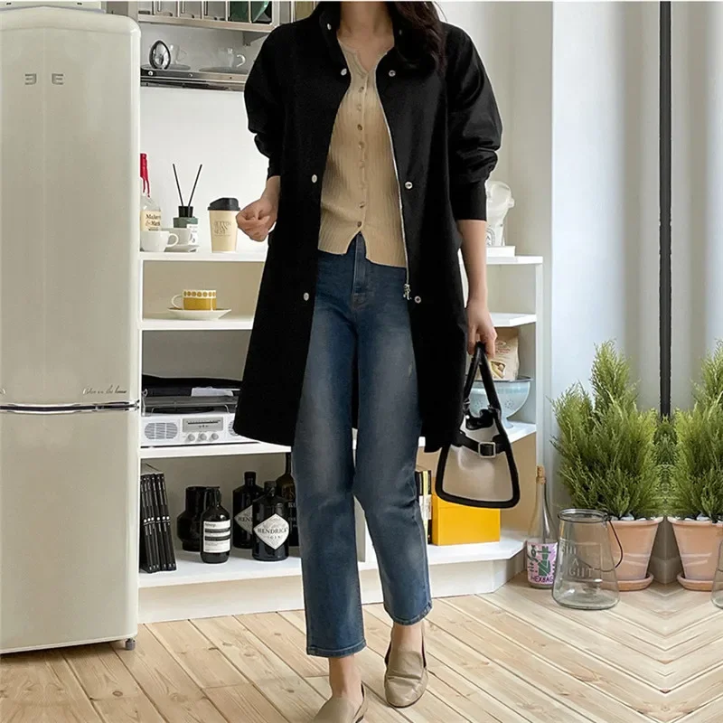 Korean Style Single-Breasted Tailored Work Side Slit Cotton Jacket For Women Autumn Petite Casual Large Size