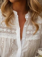 Printemps/été 2026 nouveautés vêtements pour femmes européennes et américaines Style de vacances couleur unie à lacets chemisier brodé 4