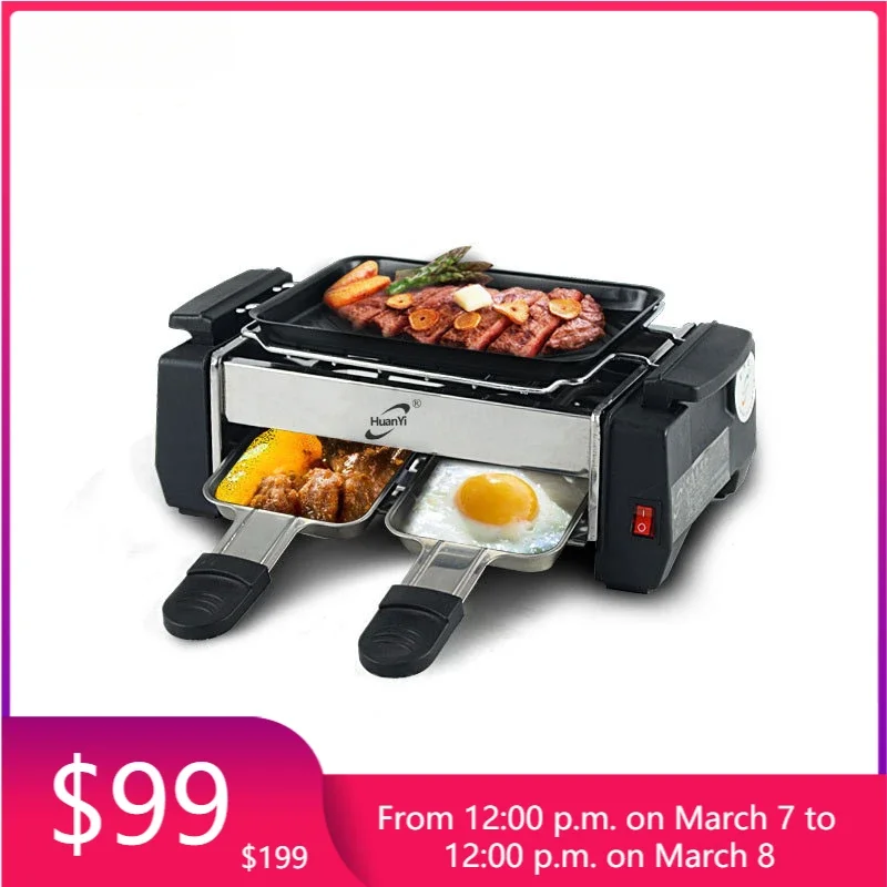 Griglia Elettrica Per Raclette Per Barbecue Familiare Antiaderente Da 1000W Per Griglia Senza Fumo Da 2 A 4 Persone Piastra Elettrica Per Raclette 220