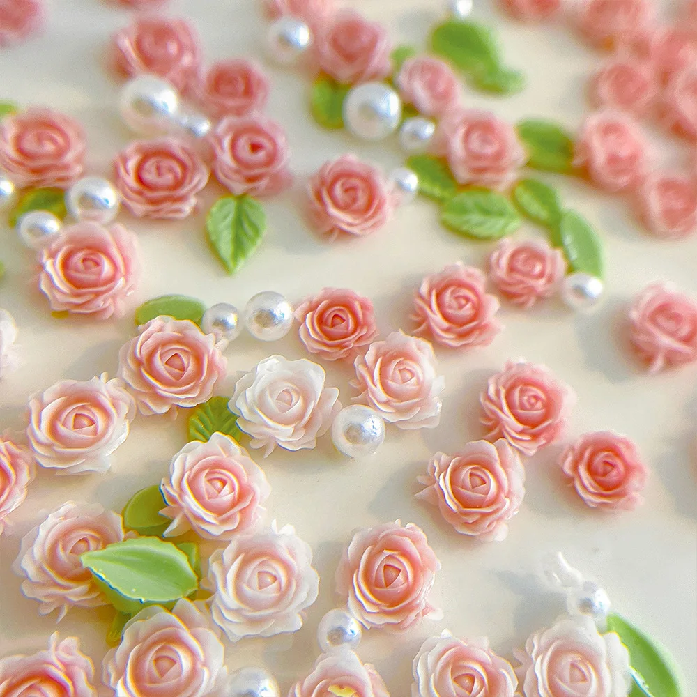 30pcs 3D 혼합 크기 진주 수지 꽃 장미 네일 매력 액세서리 핑크 로즈 레드 네일 아트 럭셔리 Decoratons 용품 부품 DIY