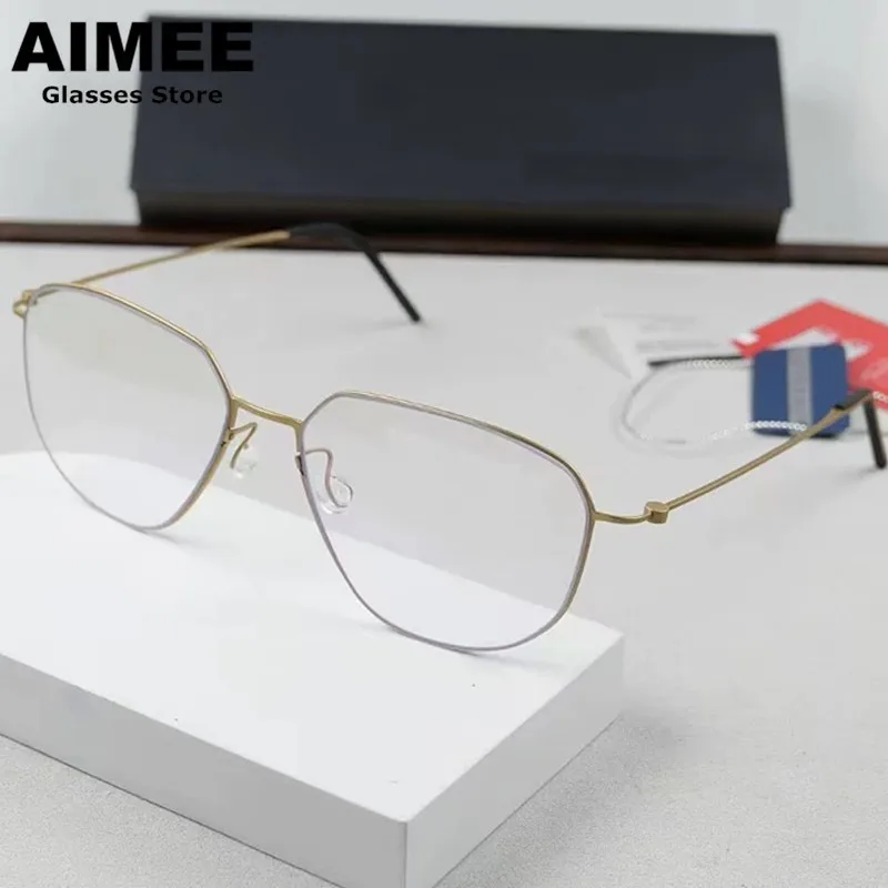 Denmark Brand Thin Titanium Polygon Glasses Frame Men Women