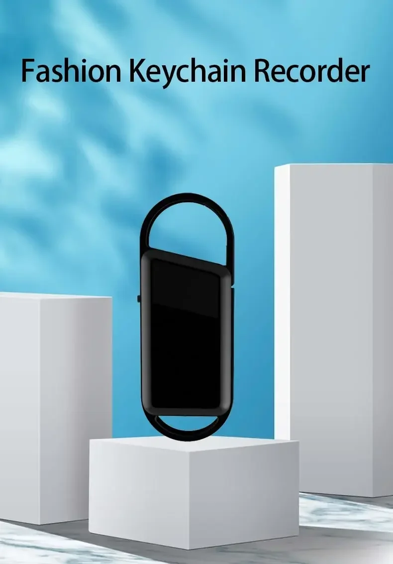 Mini registratore vocale mostrato come design compatto per portachiavi