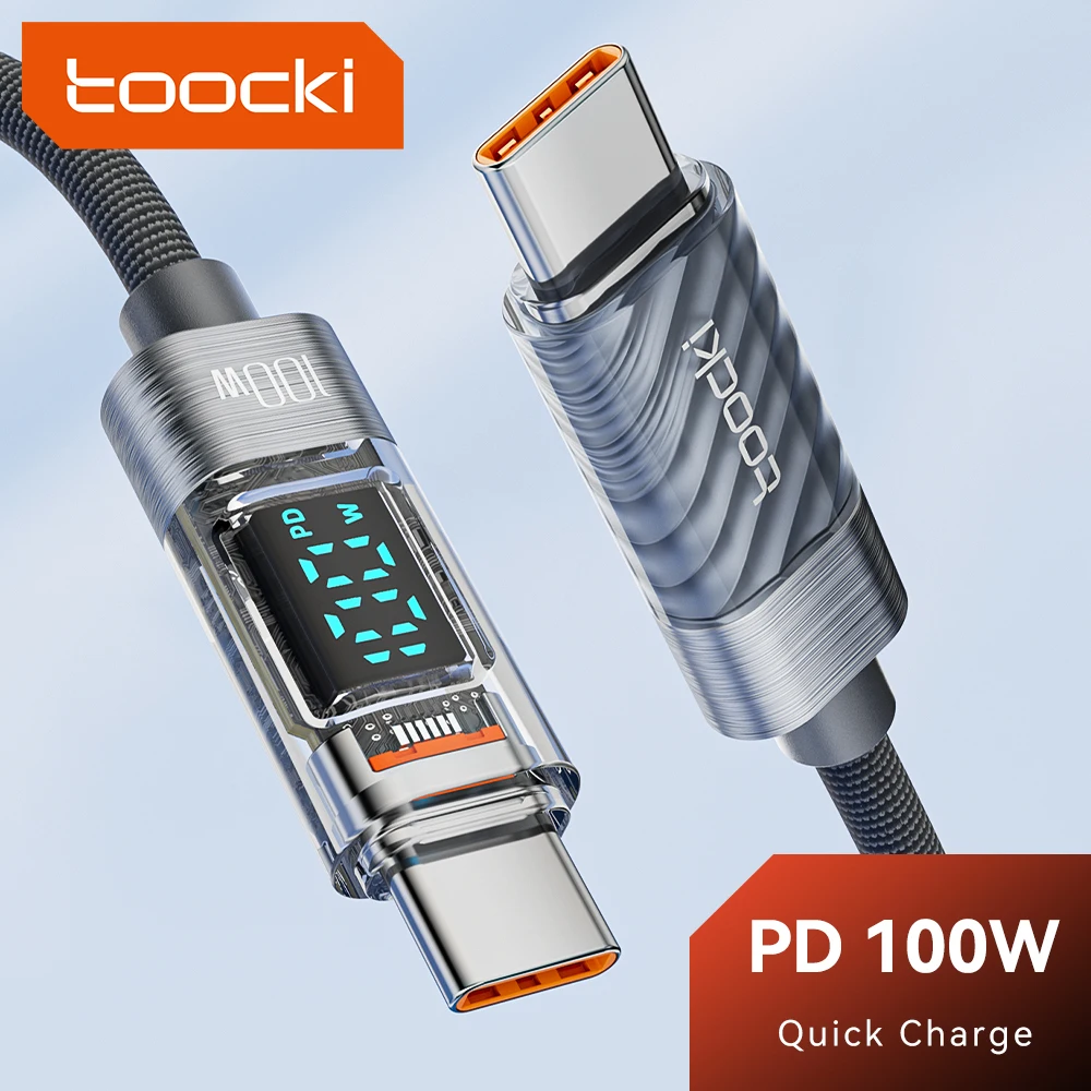 

Toocki 100W Transparent USB C To Type C Cable PD Fast Charge USB C to USB C Display Cable For Samsung Macbook Xiaomi Poco Realme