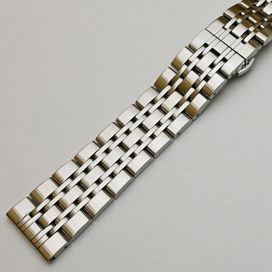 Elegant Polished Silver, Black, Gold Stainless Steel Watch Bracelet