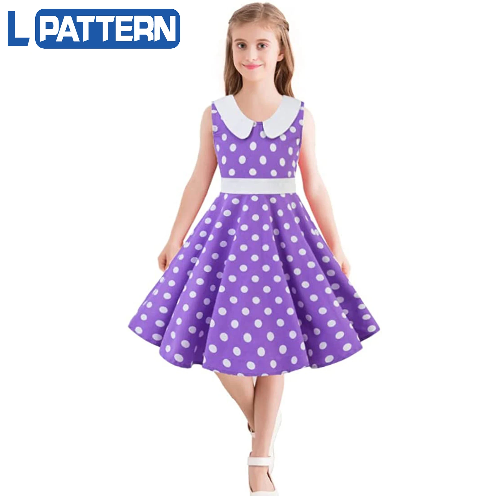 Abito da sera per bambini e bambine, stile rockabilly, senza maniche, motivo floreale, linea svasata, linea ad A, abito da sera, D#Blue, 6-7 Anni