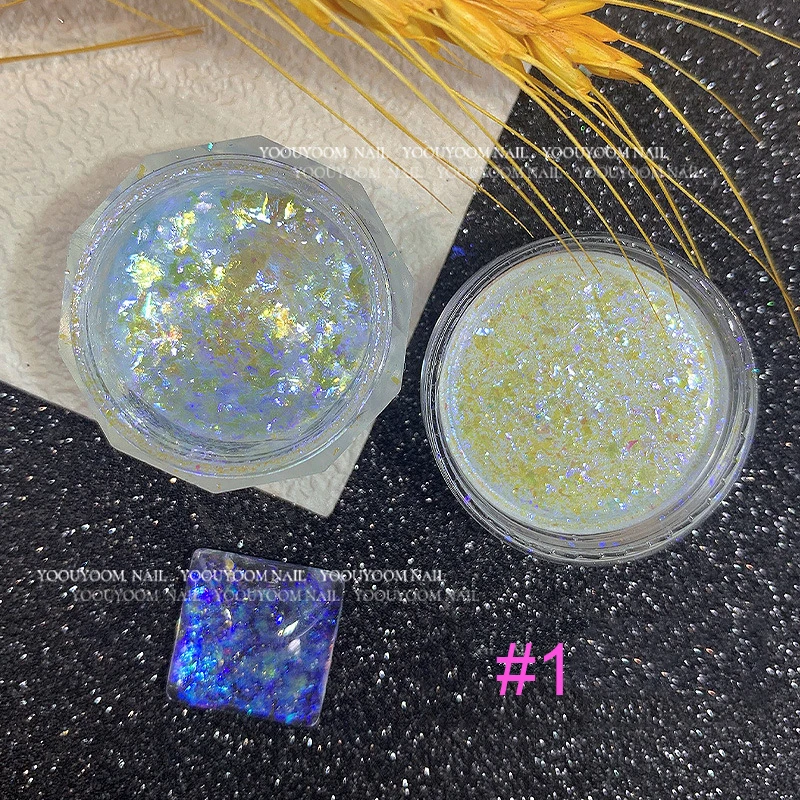 오로라 오팔 파우더 네일 글리터 불규칙 플레이크, 전문 DIY 스팽글 오팔 파우더, DIY 네일 아트 장식, 1 항아리