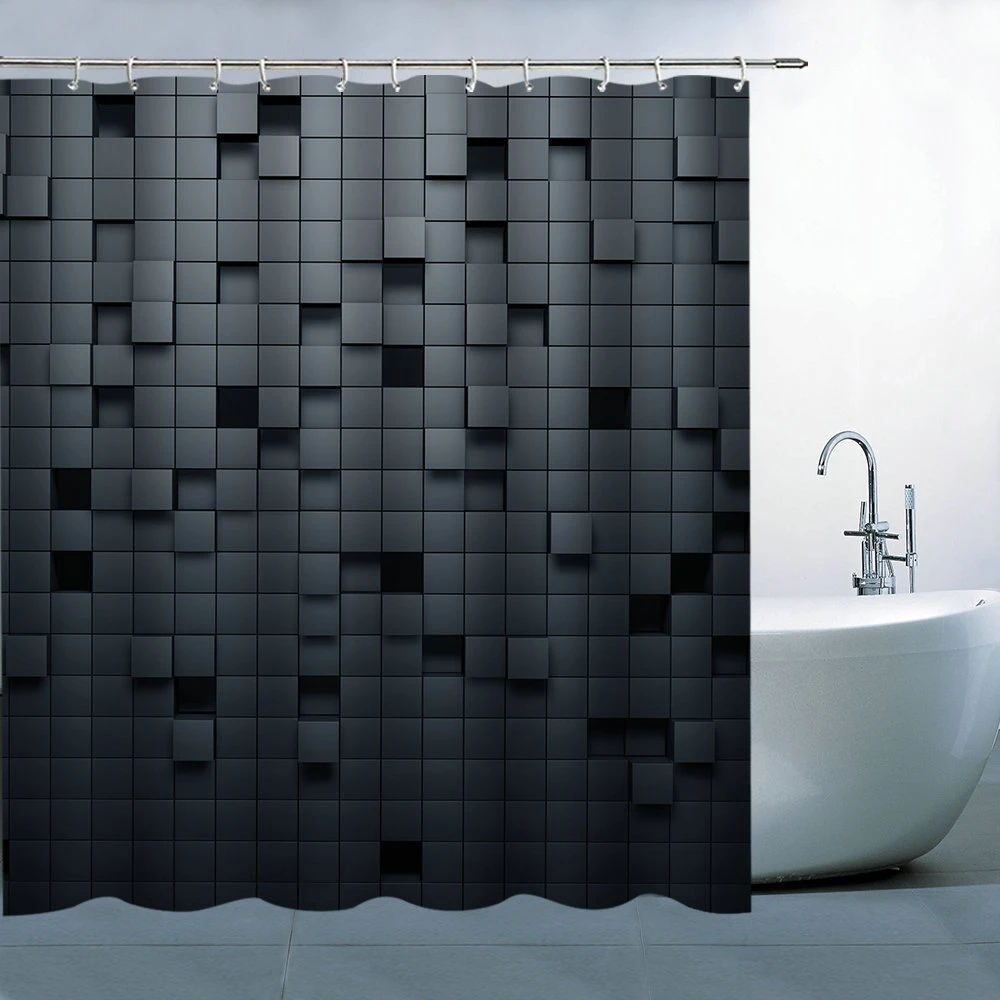 Cortina de ducha cuadrada con diseño tridimensional, cortinas de baño para mosaico negro|Cortinas de ducha| - AliExpress