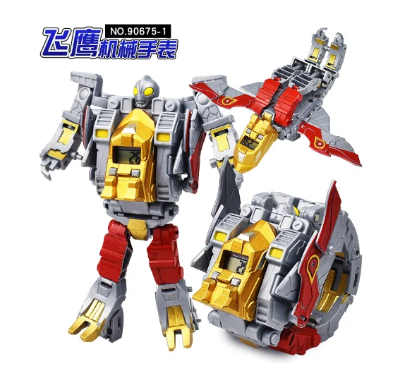Cartoons Children's watch Deformation robot 3d LED Luminous watch Children's model toy watch kids watches boys  reloj 5