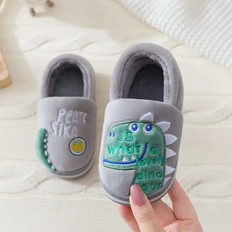 

2020 Winter Dinosaur Kids Slippers For Boys Grils Flip Flops Soft Non-slip Children Home Slippers Baby Warm Cotton Indoor Shoes