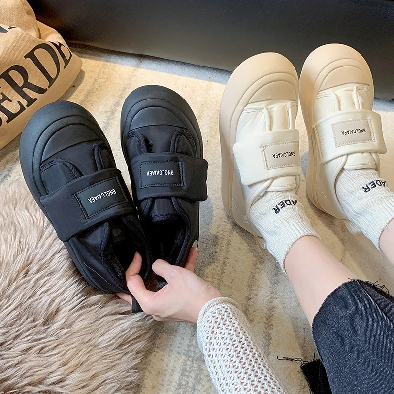 

Кроссовки женские с круглым носком, Повседневная Удобная обувь из флока, на липучке, для отдыха, Осень-зима