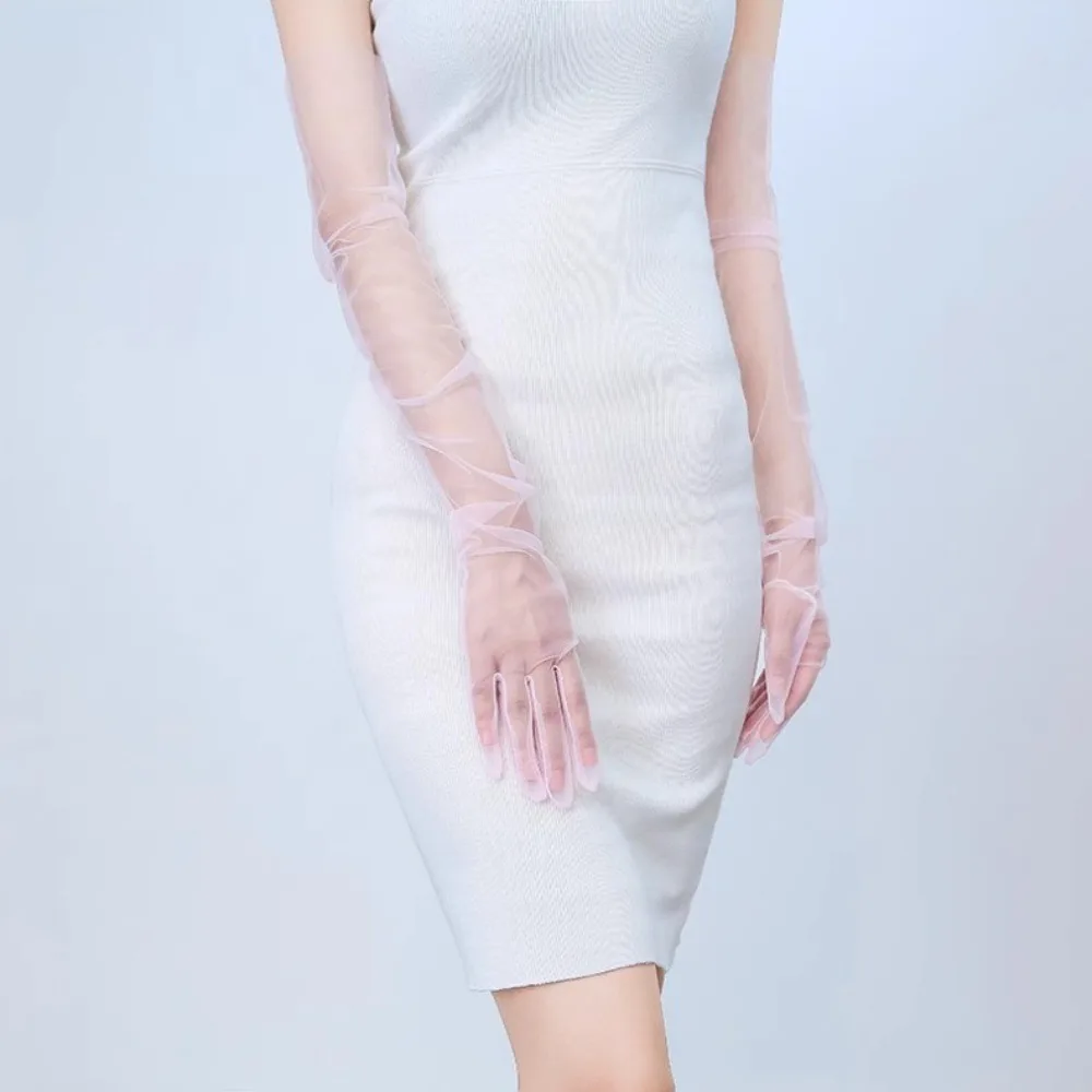 Transparent Transparent Driving Gloves Sheer Tulle Sun Protection Sunscreen Driving Mittens Breathable Black