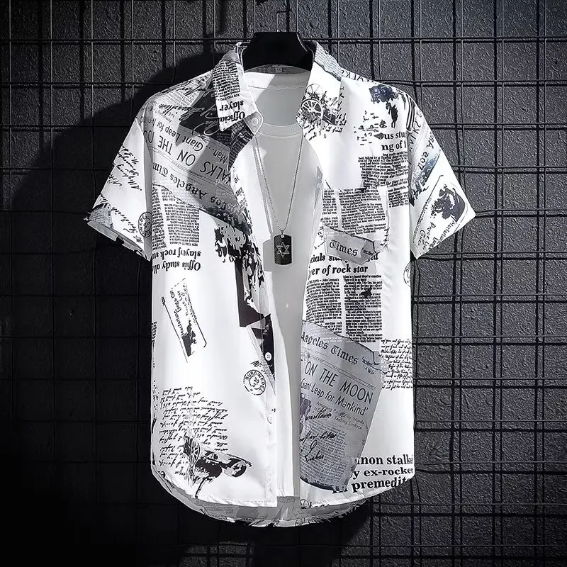 

2024 New Short Sleeved Shirt Men Ice Shreds Casual Breathable Summer Korean Trend Sand Printing Half Sleeve Affordable Shirt