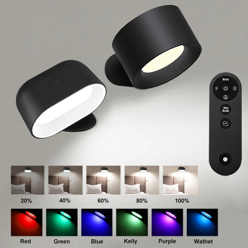 Magnetic LED Wall Light Rechargeable 360&deg; Rotation Touch Remote Control Cabinet Spotlight Round Night Lamp
