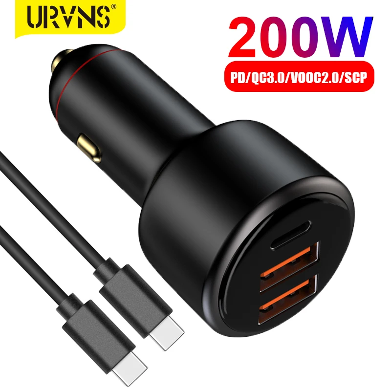 Автомобильное зарядное устройство URVNS 200 Вт Super VOOC2.0 PD 36 Вт и двойная Быстрая зарядка 3,0 USB 100 Вт 65 Вт фонарик для телефона OPPO VIVO Honor Oneplus
