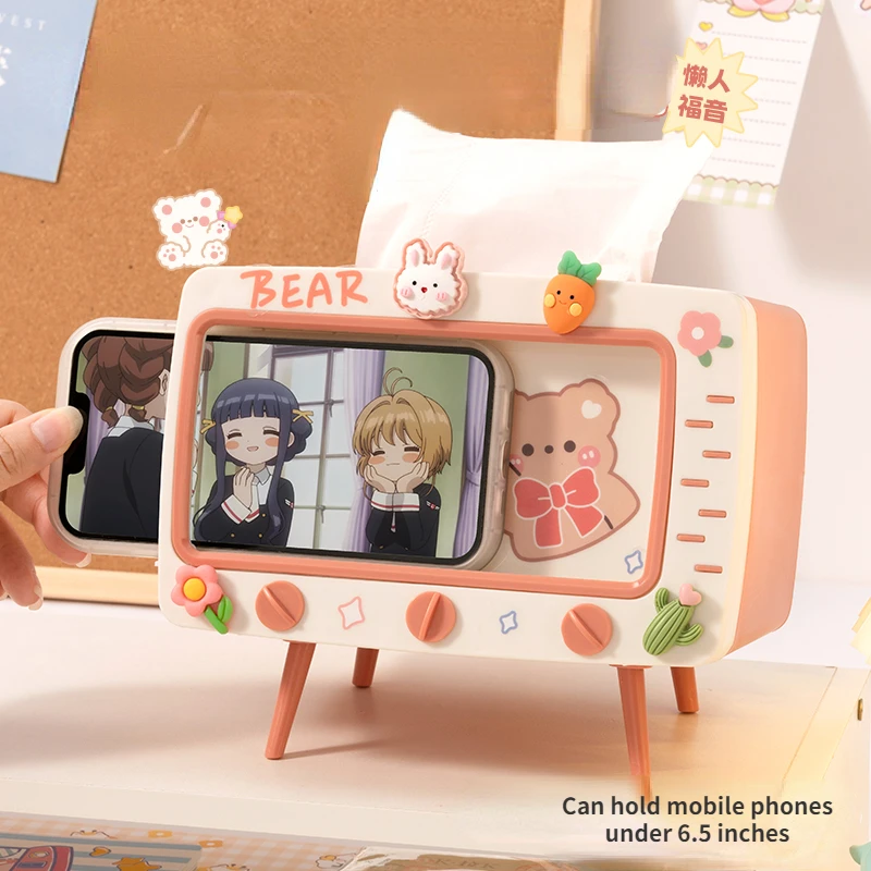 

Multifunction Square Tissue Box Holder for Home, Kawaii Desktop Decor, Tv Tissue Box Case, Pink Phone Holder, Storage Organizer