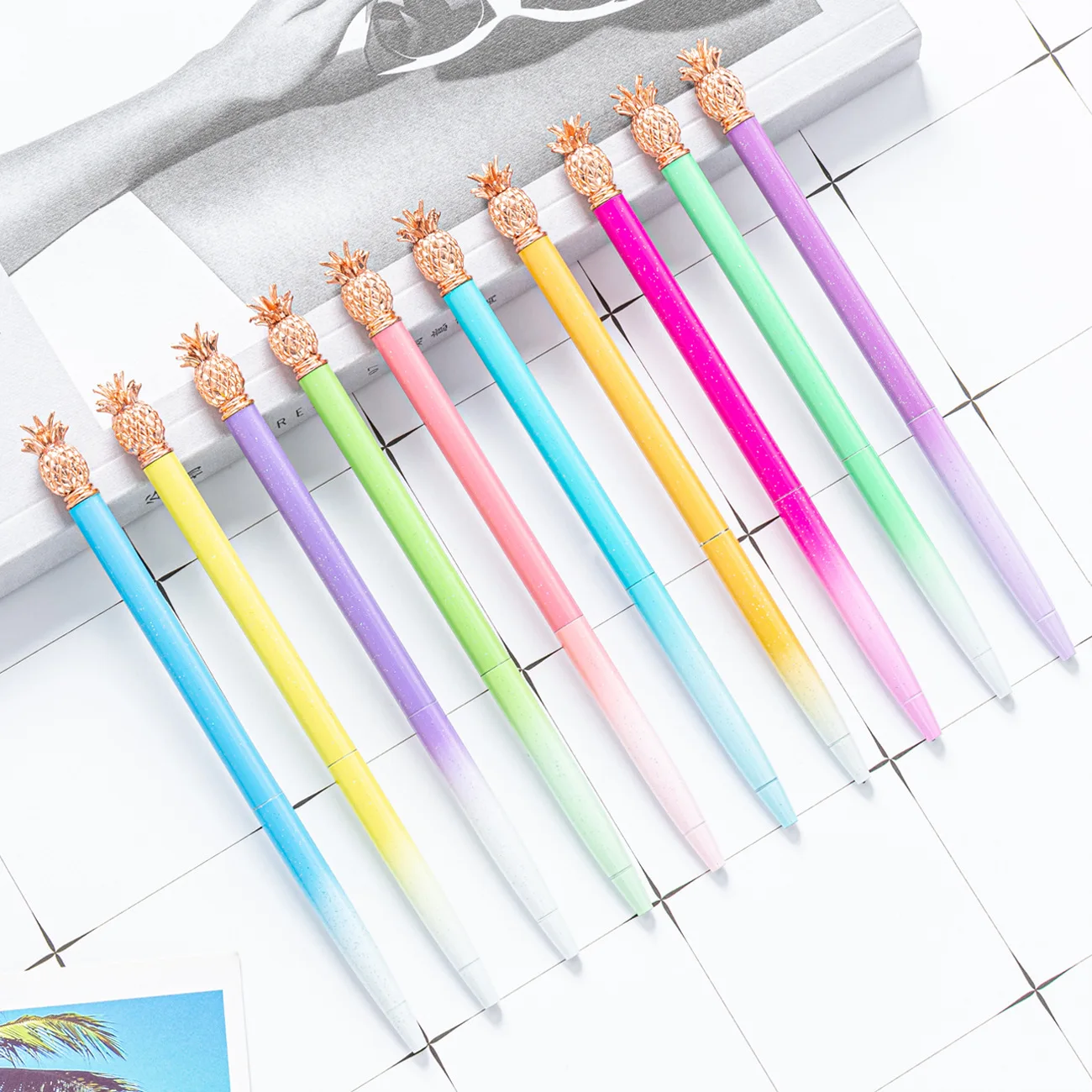 

30 pcs/lot Creative Gradient Pineapple Metal Ballpoint pen Cute Rotary Ball pens Business pen office School Writing Supplies