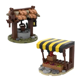 MOC building blocks Toy Medieval Well Market shelf Model Creative DIY assembly set Holiday gift for all architecture lovers 1