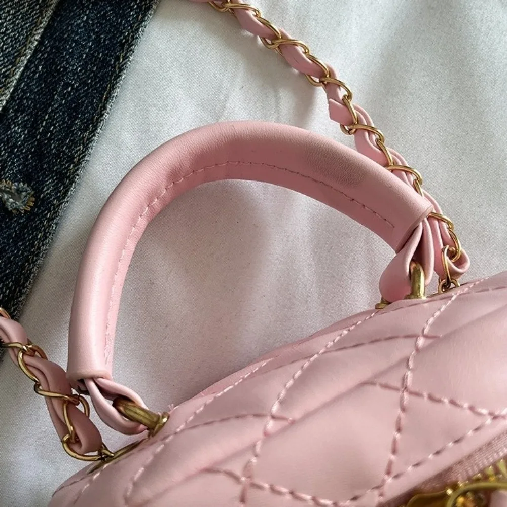 Mini Diamant-Gesteppte Leder-Bucket-Bag Mehrfarbiges Karomuster Plaid-Kettentasche mit Goldkette Schulterriemen – Detail 11